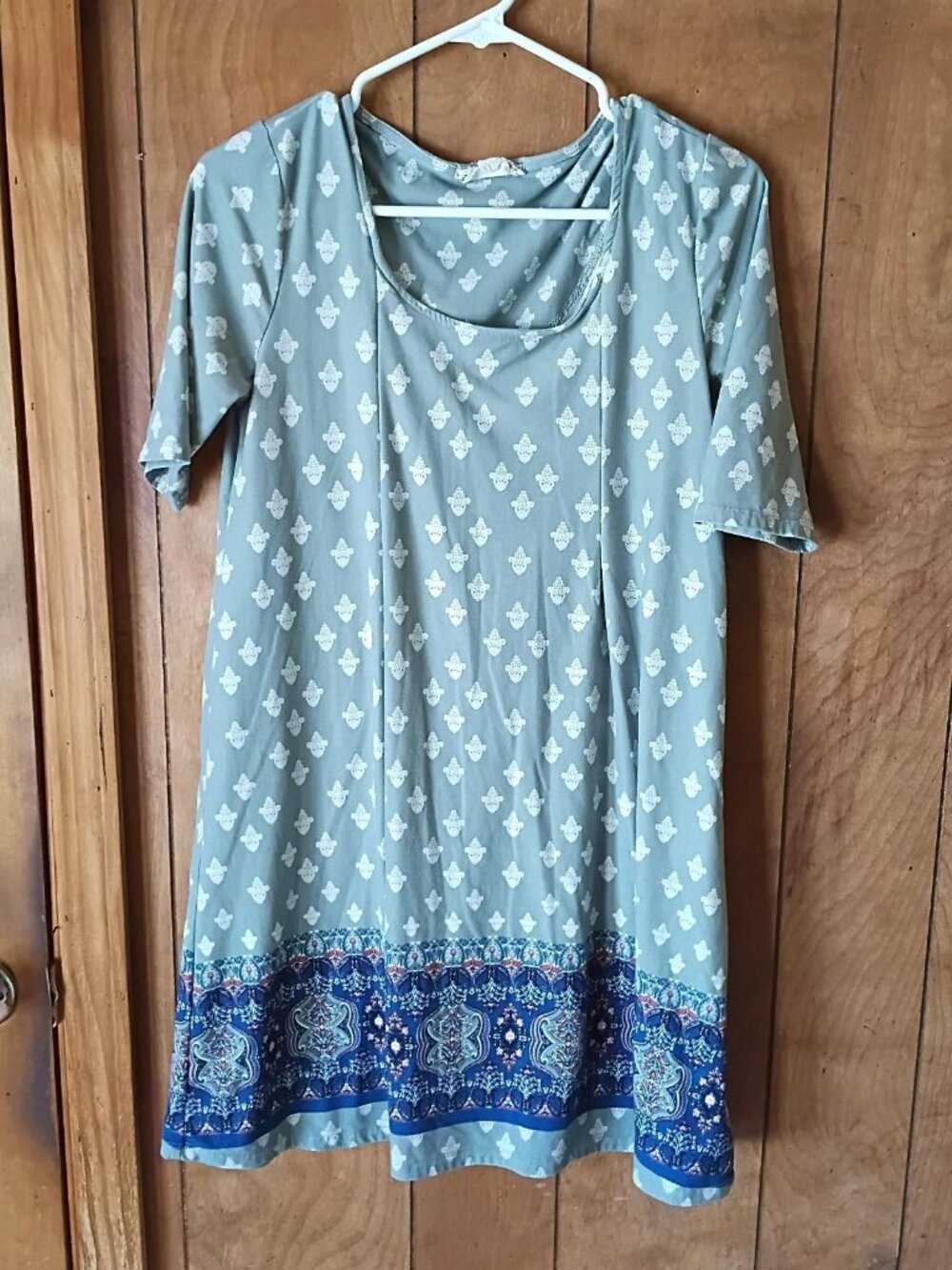 Pink Rose Boho Shift Dress Size Medium Short Sleeve Stretch Dress